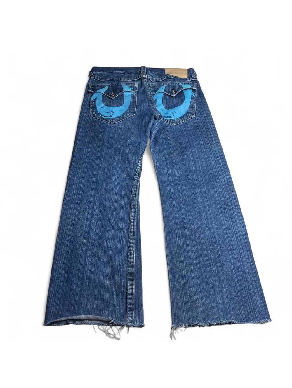 True Religion wide leg jeans painted pockets